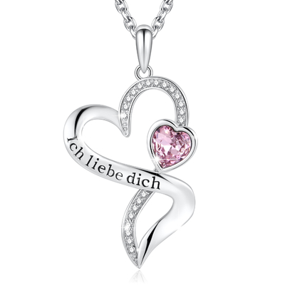 Sterling Silver Heart Pendant Necklace grabado con el cristal púrpura de Austrian crystal