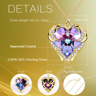 Oro grande de 18 de la pulgada 8,2 de Austrian crystal del collar del corazón del collar collares de Crystal Rose Gold Colorful Crystal Womens
