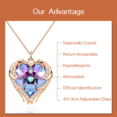 18 collar grande del corazón de la joyería de plata de la pulgada 8,2 con el collar de Austrian crystal Crystal Gold Colorful Crystal Trendy