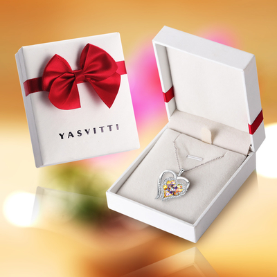 cristal amarillo de los 0.79x0.98in Sterling Silver Double Heart Necklace Austrian crystal