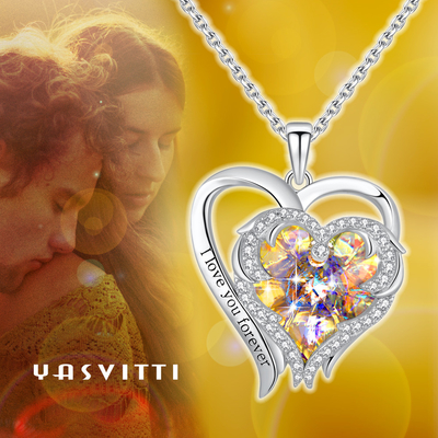 cristal amarillo de los 0.79x0.98in Sterling Silver Double Heart Necklace Austrian crystal