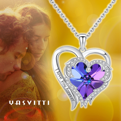 Cristal púrpura hipoalérgico de 925 Sterling Silver Heart Pendant Necklace Austrian crystal