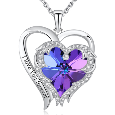 Cristal púrpura hipoalérgico de 925 Sterling Silver Heart Pendant Necklace Austrian crystal