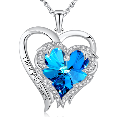 cristal azul 925 Sterling Silver de Austrian crystal del corazón de los 0.79x0.98in del collar doble de la cruz