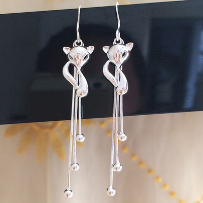 990 pendientes largos del descenso de la borla 0.19oz de Sterling Silver Jewelry Earrings los 7.1cm